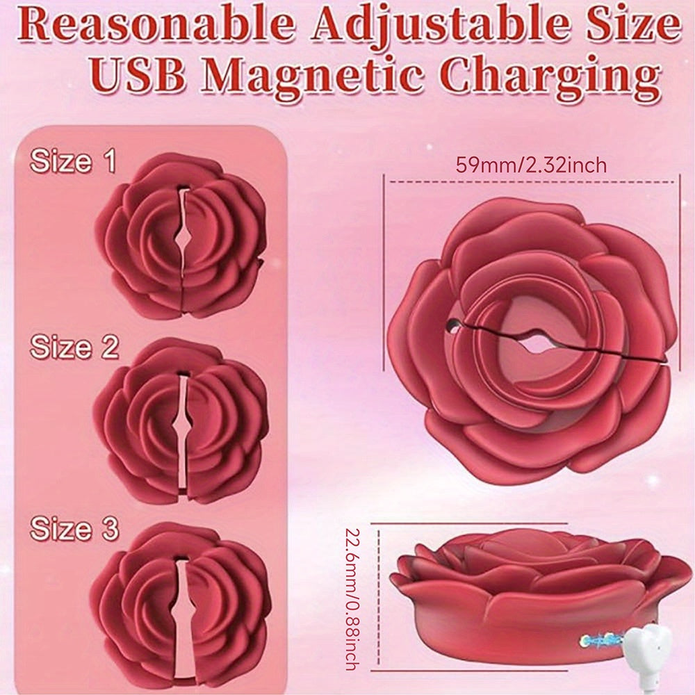 1 Pair of USB-Powered Rose Vibrating Nipple Clamps - 10 Frequency Modes, Adjustable Silicone & ABS Stimulator for Women, Rose Red, Enhances Sensual Pleasure for Couples, Nipple Stimulation Toy