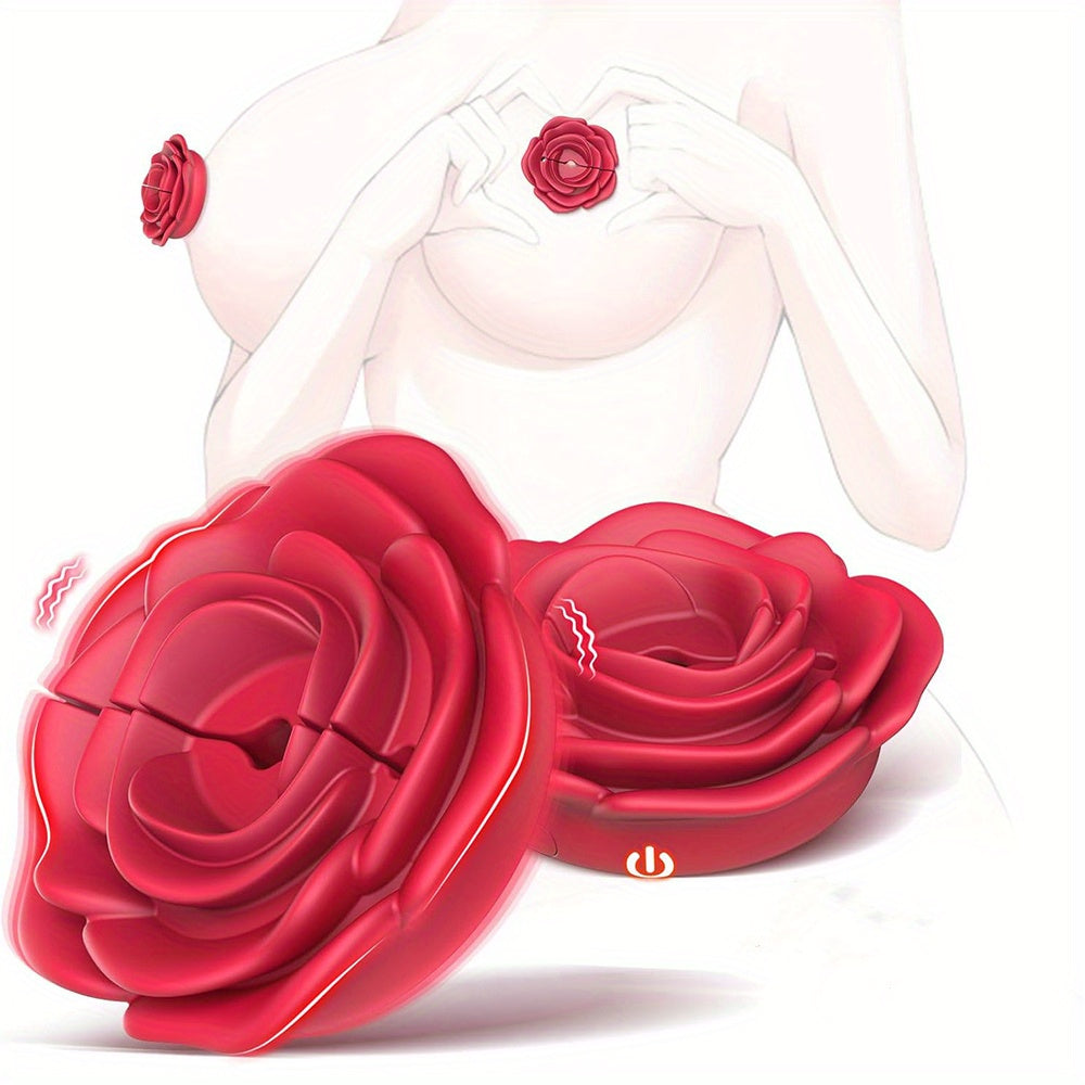 1 Pair of USB-Powered Rose Vibrating Nipple Clamps - 10 Frequency Modes, Adjustable Silicone & ABS Stimulator for Women, Rose Red, Enhances Sensual Pleasure for Couples, Nipple Stimulation Toy