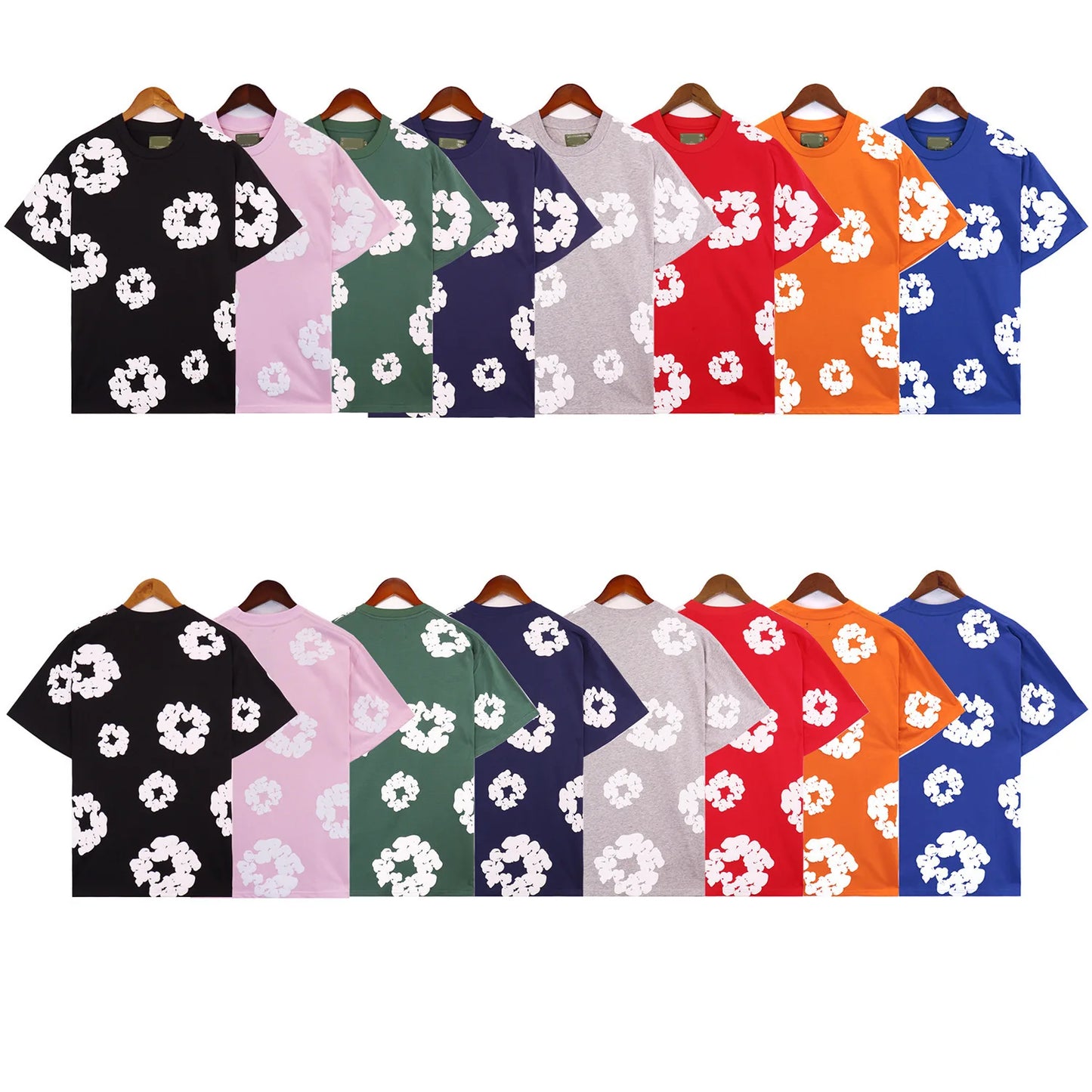 DENIM TEARS New Fashion Men's Women's Same Kapok Foam Printing Short-sleeved T-shirt with Shorts
