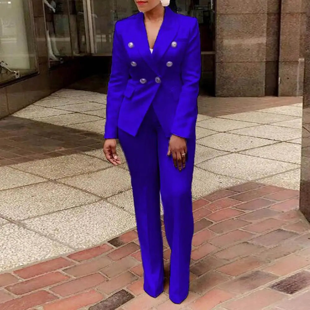 2Pcs/Set Blazer Trousers Suit Fashionable Warm High Waist for Holiday Suit Jacket Pants Set Office Blazer Pants Set