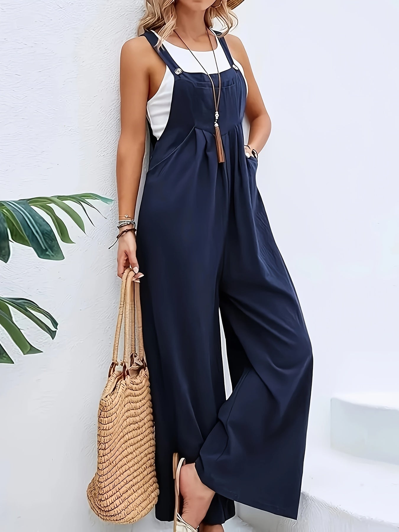 Effortlessly Chic Wide Leg Jumpsuit - Loose Fit With Pockets, Perfect For Summer & Spring, Stylish Womens Clothing For Casual Everyday Style
