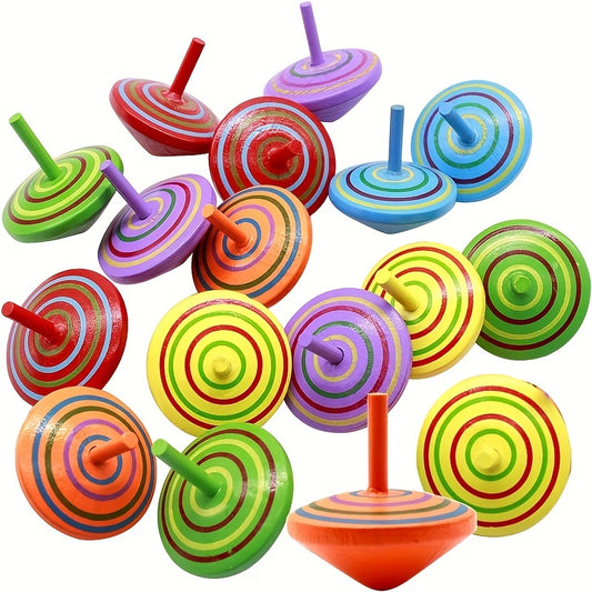 10pcs, Colorful Wooden Spinning Top, Safe Non-toxic Wood Toy, Creative Handmade Smooth Surface Wood Toy, Kindergarten Toys, Children, Party Bag Fillers, Party Gifts, Halloween Christmas Gifts