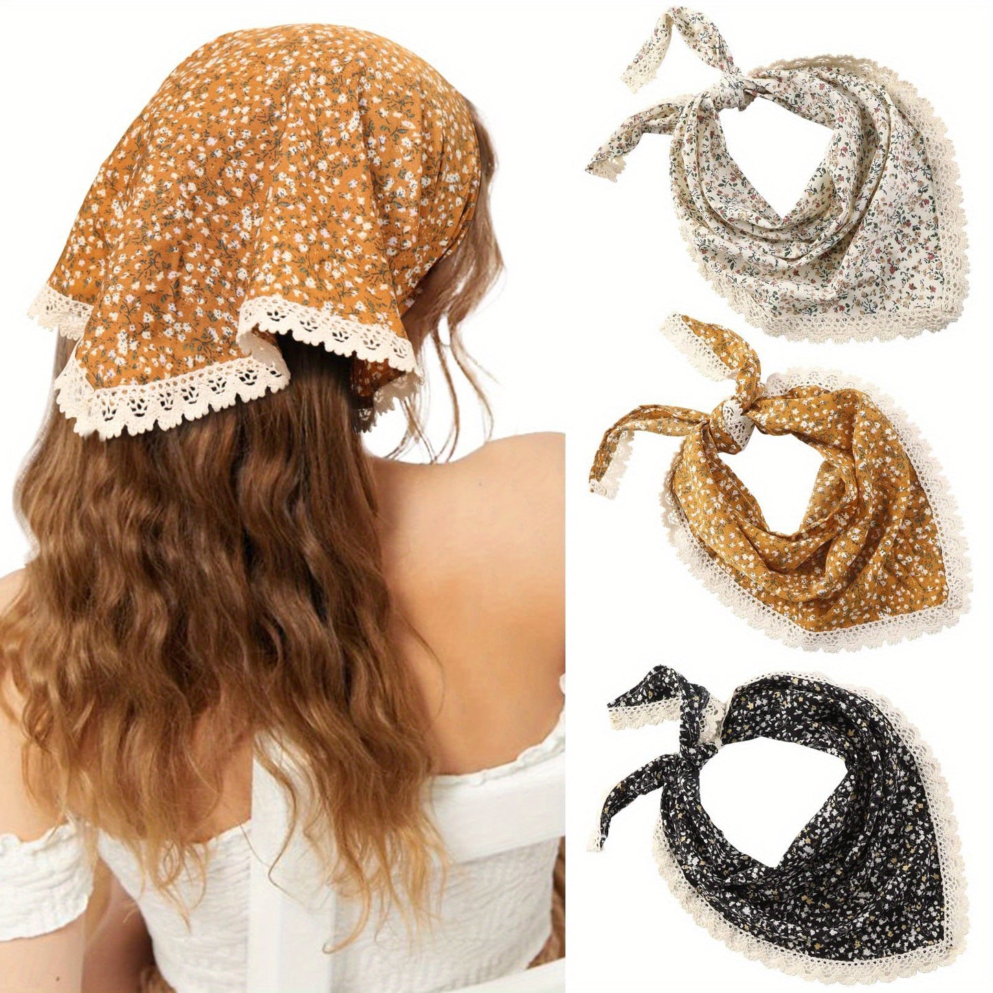 [Floral Headband] 3Pcs Floral Print Headband | Turban Hair Scarf Bandanas Kerchief for Women Girls Headwrap Hair Accessories