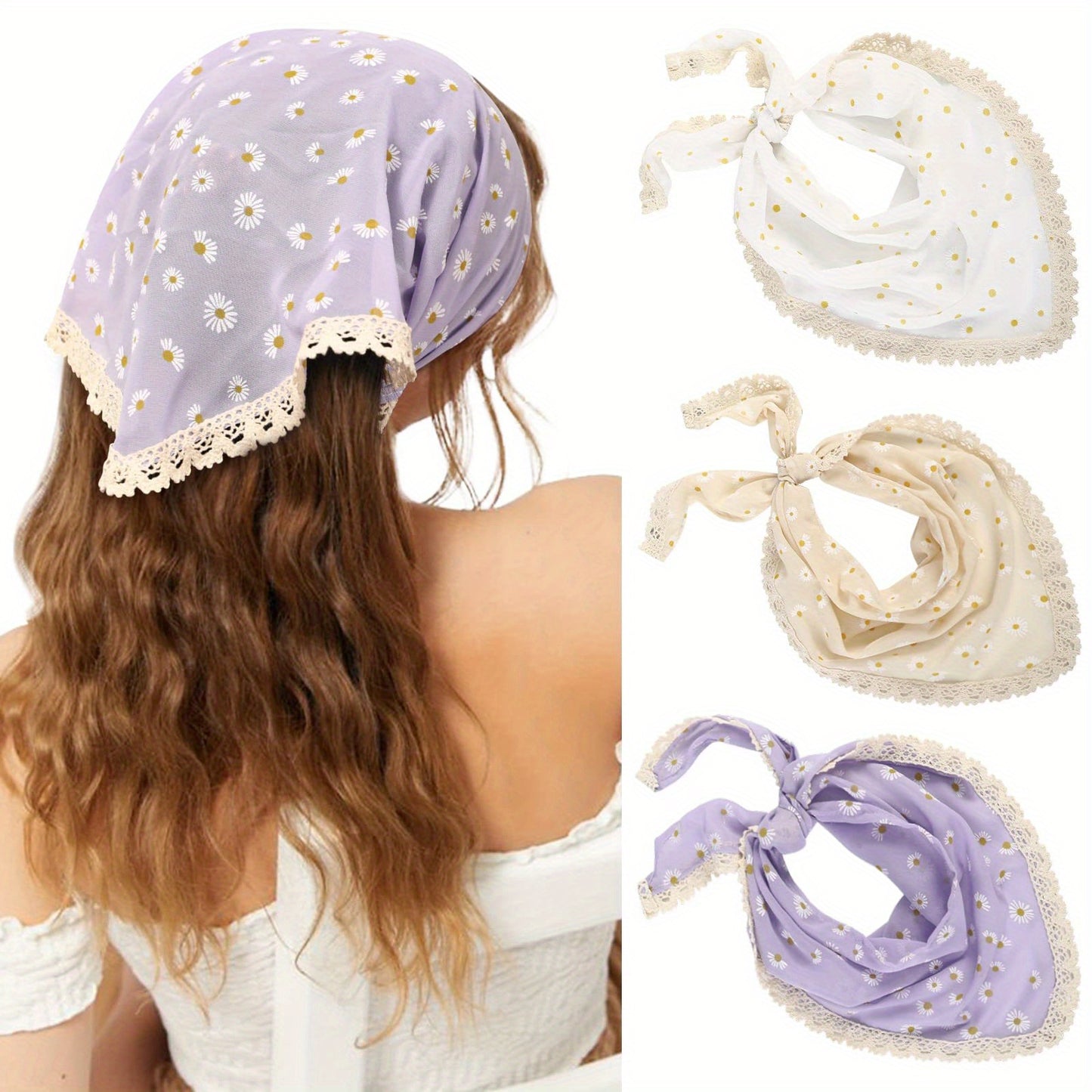 [Floral Headband] 3Pcs Floral Print Headband | Turban Hair Scarf Bandanas Kerchief for Women Girls Headwrap Hair Accessories