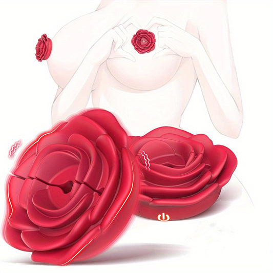 1 Pair of USB-Powered Rose Vibrating Nipple Clamps - 10 Frequency Modes, Adjustable Silicone & ABS Stimulator for Women, Rose Red, Enhances Sensual Pleasure for Couples, Nipple Stimulation Toy