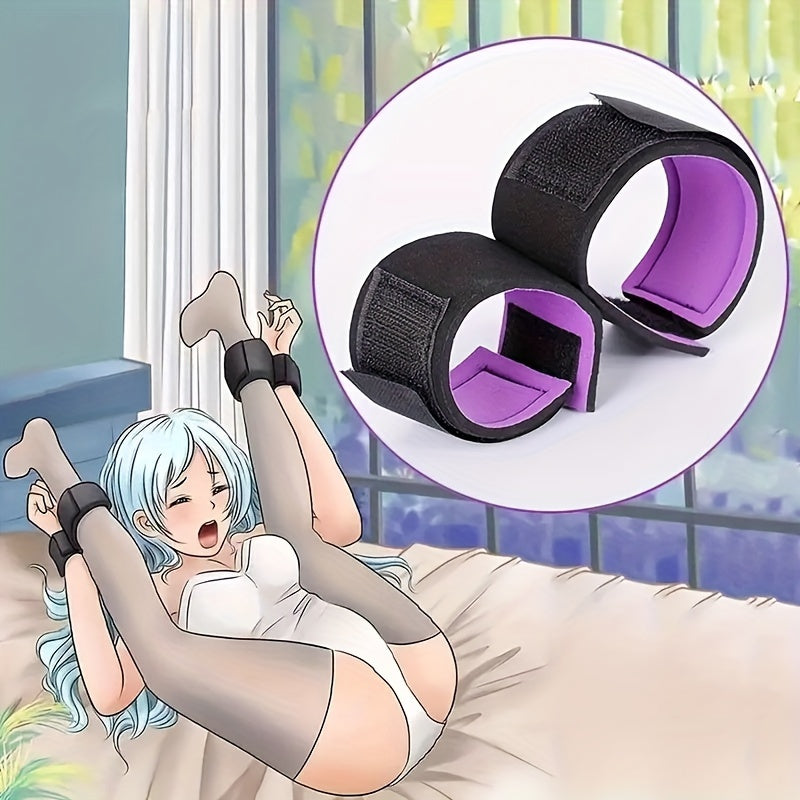 1 Pair Nylon Handcuffs and Shackles for Adults - Solid Color, Knit Fabric, Casual Style, No Belt or Chest Pad, Non-Washable - Black & Purple, Intimate Apparel | Adjustable Cuffs | Flexible Fabric, Handcuffs for Adults