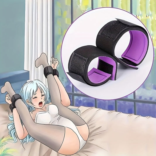 1 Pair Nylon Handcuffs and Shackles for Adults - Solid Color, Knit Fabric, Casual Style, No Belt or Chest Pad, Non-Washable - Black & Purple, Intimate Apparel | Adjustable Cuffs | Flexible Fabric, Handcuffs for Adults
