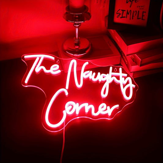 "The Naughty Corner" Neon Sign, Red USB Powered Wall Hanging Light, Plastic Material, Switch Control, Multipurpose Decor for Girls Room, Home, Bar, Party, Living Room, Birthday, Holiday Gift