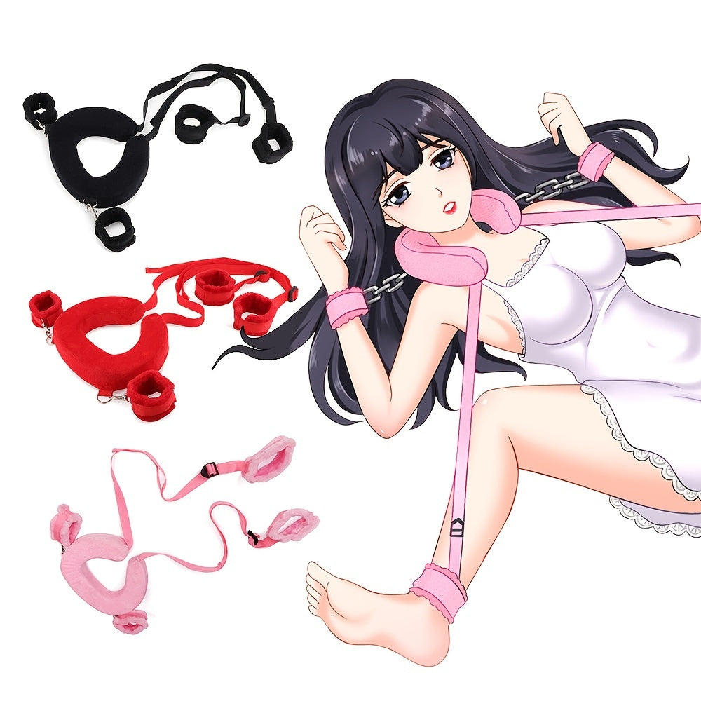 1 Set, BDSM Bed Restraints Kit, Wrist Leg Restraint System, Hand & Ankle Cuffs Bed Restraints Sex Bondage, Sex Position Support Sling, Adjustable Thigh Straps For Separating Thighs, Plush SM Sex Toys