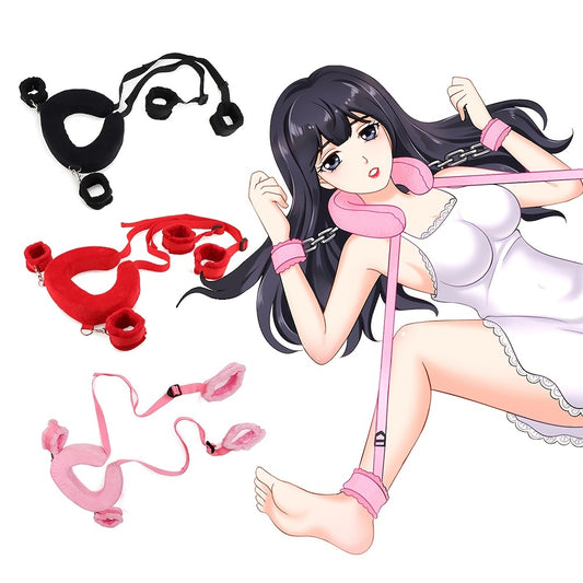 1 Set, BDSM Bed Restraints Kit, Wrist Leg Restraint System, Hand & Ankle Cuffs Bed Restraints Sex Bondage, Sex Position Support Sling, Adjustable Thigh Straps For Separating Thighs, Plush SM Sex Toys