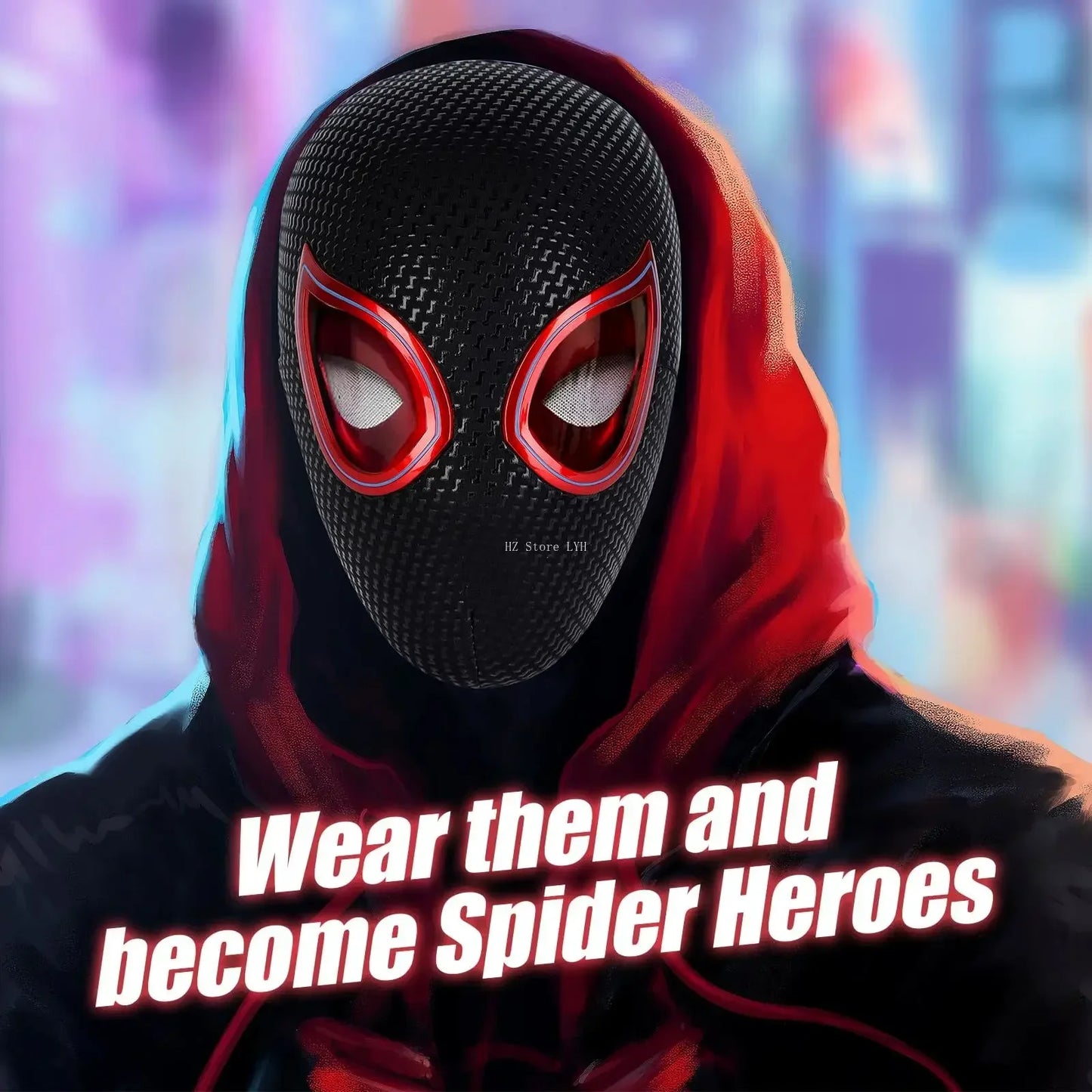 Marvel 1:1 Miles Morales Mask with Movable Eyes Electronic Mascara Gwen Spider-Man Helmet Ring Control Cosplay Mask Toy for Gift
