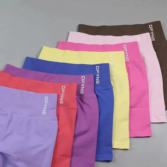 Dfyne Impact Low Ribbed Waist Band Yoga Seamless Scrunch Bum Workout Gym Booty Hight Stretch Running Shorts HM895