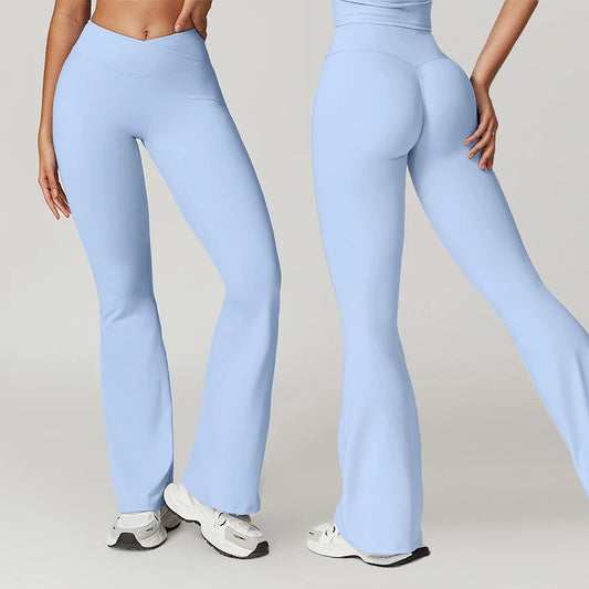 Sexy Flared Leggings Women's Running Pants Scrunch Butt Trousers Cross Waist Sports Tights Woman Skin-Friendly Workout Leggin