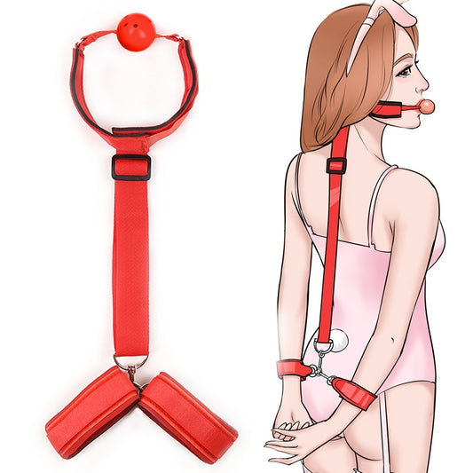 1 Set BDSM Bondage Restraint Kit, Mouth Ball Gag Slave Restraint Set, Fetish Slave Handcuffs, Adult Sex Toys for Women And Couples, Erotic Game Accessories