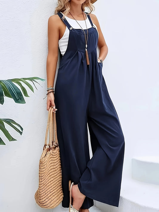 Effortlessly Chic Wide Leg Jumpsuit - Loose Fit With Pockets, Perfect For Summer & Spring, Stylish Womens Clothing For Casual Everyday Style