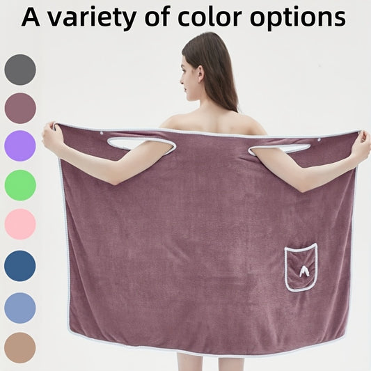 1 Wearable Bath Towel, Adult Pocket Bow Coral Velvet Bath Dress, Absorbent Quick-drying Bathrobe With Pockets, Bow Decorated Bath Towel, Bathroom Amenities, Wash Cloths
